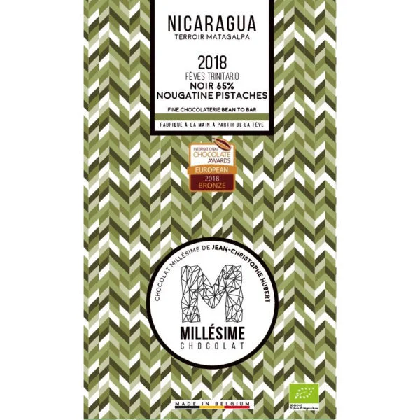 Millésime Chocolat - Nicaragua BIO - 65% Noir Nougatine Pistache