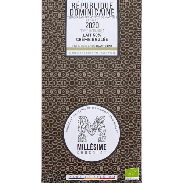 Millésime Chocolat - Tablette République Dominicaine Lait 50% - Crème Brulée BIO